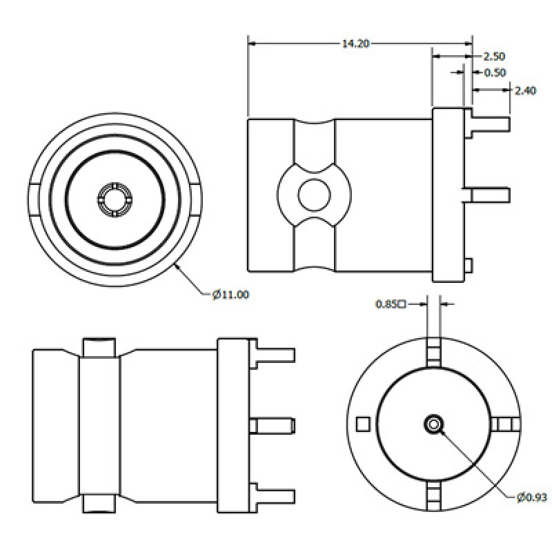 3GHz Top Entry BNC Coaxial Connector from Cambridge Electronics
